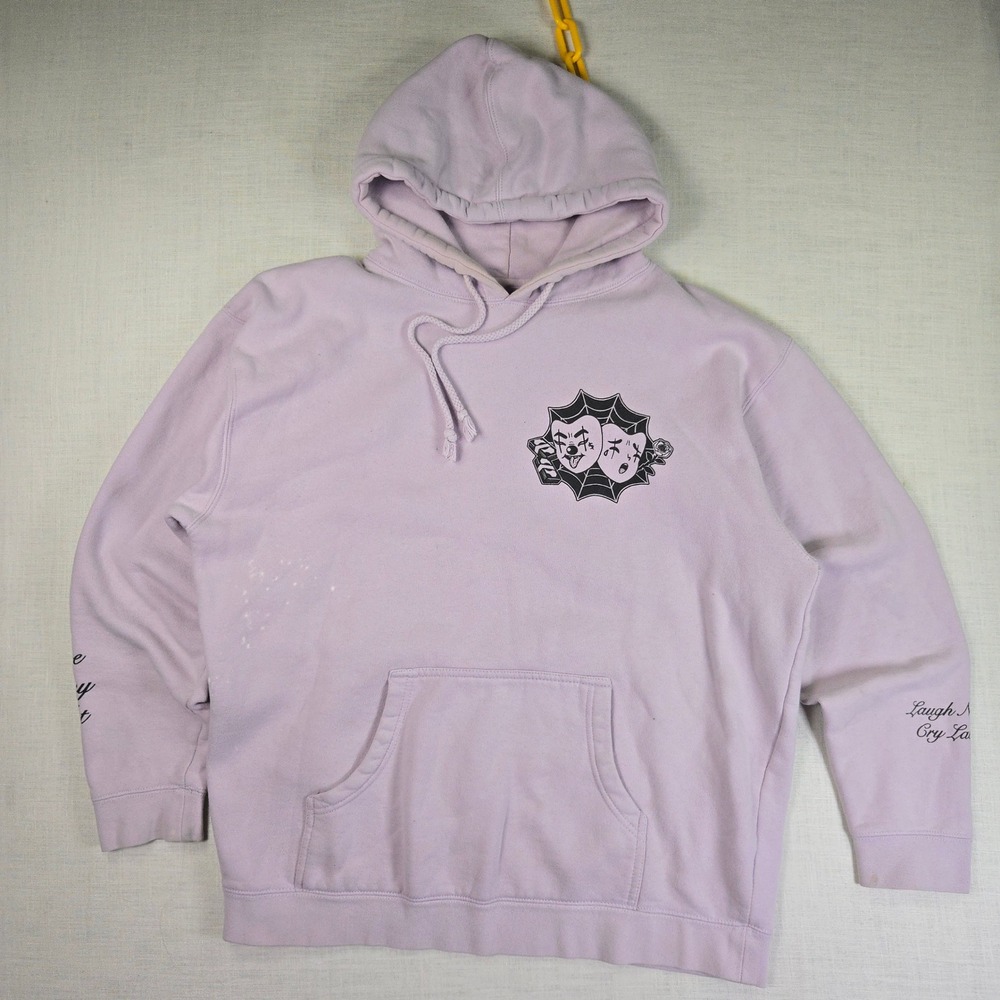 Future Fantasy Delight MEOW WOLF Lavender Hoodie Mens XL Clown Mask Art Pullover